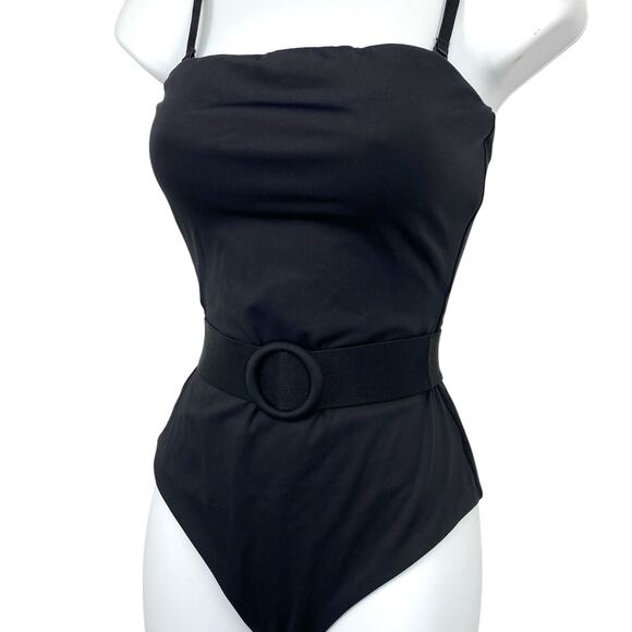 Skims Belted One piece Swimsuit Size Small Black Spaghetti Strap Slimming - Picture 1 of 8